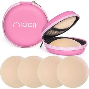 Nippit 4 stuks nipple covers - Zelfklevende tepelplakkers - Siliconen tepelstickers - Herbruikbaar - Blank - Bh accessoires - Inclusief travel case