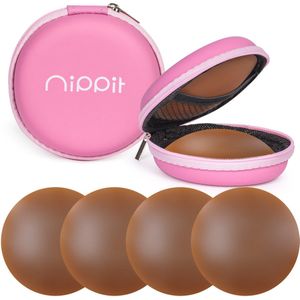 Nippit 4 stuks nipple covers - Zelfklevende tepelplakkers - Siliconen tepelstickers - Herbruikbaar - Bruin - Bh accessoires - Inclusief travel case