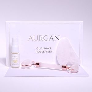 Aurgan Jade Roller met Jade Gua Sha steen - inclusief 10ml arganolie - Gezichtsmassage - Stimuleert doorbloeding - Anti rimpel massage - Roze Jade