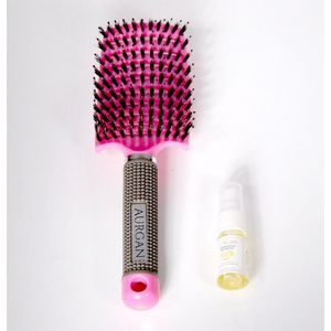 Aurgan - Antiklit haarborstel - Roze - inclusief 10 ml arganolie - Detangle hair brush - rib brush - anti klit borstel