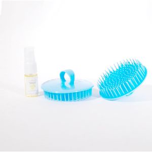 Aurgan Scalp Massager borstel - blauw - incl arganolie - massageborstel