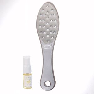 Aurgan RVS Voetvijl - met arganolie - eeltvijl roestvrij staal - grof en fijn dubbelzijdig - eeltverwijderaar