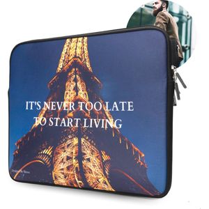 Slieves - Laptophoes It's never too late to start living - 15,6 inch - Laptop Sleeve - Schok Resistent - Neoprene - (Spat) Waterdicht