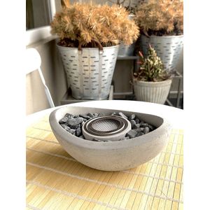 Double T Concept® Oval Beton Schaal - Brand Tot Wel 90min - Bio Ethanol Sfeerhaard - Tafelhaard - Vuurkorf - Terrashaard - Verwarming - Natuurlijk Hout - 23x16x9cm