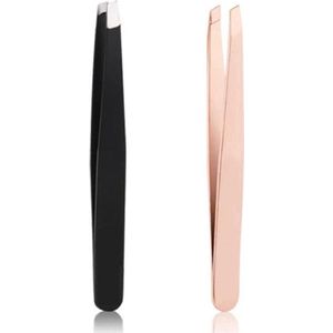 - Duo pack - 2 Stuks Epileer pincet - Tweezer Epileer pincet Zwart & Rosé goud - Hoge kwaliteit - wenkbrauw -