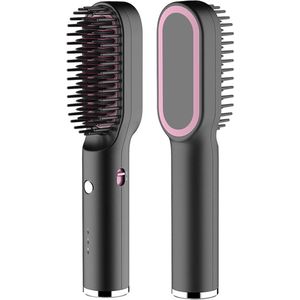 NEW Pro Hair Straightening Brush Black - Elektrische Haarborstel - Zwart/paars - Kerst Cadeau - Oplaadbaar - Haarborstel - Draadloze Stijlborstel - Warmteborstel - Stijltang - Keramisch