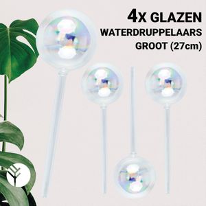 Groots Glazen Waterdruppelaar Set van 4 Stuks voor Planten – Groot Formaat (27cm) – Automatisch Watergeefsysteem voor Kamerplanten – Planten Watergever met Druppelsysteem