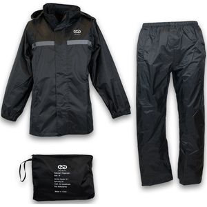 Infinity Goods Regenpak - Dames & Heren - Maat L - Waterdicht & Ademend - Reflecterend - Zwart