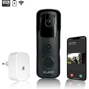 KLARC® Video Deurbel - Zwart - Draadloos & Oplaadbaar - Waterdicht - Gratis 32GB SD-kaart - 1080p & Gratis Wifi App – incl. Chime met ring melodieën - Werkt als Ring & Eufy Deurbel