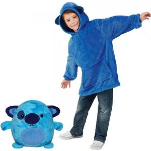 Hoodie Knuffel - Blauwe Hoodie Deken - Warme Deken met Mouwen - Ultrazachte Fleece Deken met Mouwen - Plaid - Huggle Pets/Snuggie - Knuffel/Kussen/Hoodie - Cadeau voor Kinderen - Kerstkado