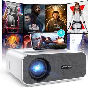 Spoused Beamer - Full-HD - 10.000 Lumen - Streamen Vanaf Je Telefoon Met WiFi - Mini Beamer - Wit