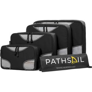 Pathsail® Packing Cubes Set 5-Delig - Bagage Organizers - Koffer organizer set - Inclusief was tas - Zwart