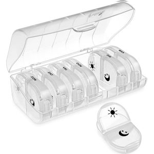 GEASY - Pillendoos 7 Dagen - Transparant - Medicijndoosje 7 Dagen - 2 Vakken