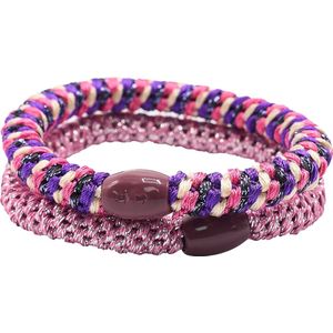 STIECK Haarelastiekjes - Haarelastiekjes te dragen als Armband - Gevlochten Haarelastiekjes Meisjes - Haarelastiekjes Zonder Metaal - Roze + Multi (Paars/Roze/Zwart/Wit)