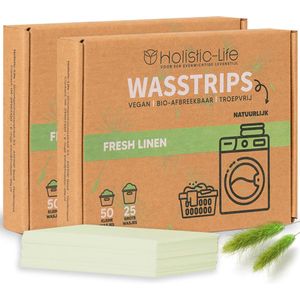 Natuurlijke Wasstrips - Fresh Linen 100 Wasbeurten Incl. Wasverzachter – Wasdoekjes – Vegan – Zero Waste - Kerst Cadeau