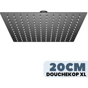 EcoRain© Regendouchekop Tyler 20 CM Vierkant - Waterbesparende Douchekop - Hoge Druk - Groot - Regendouche - RVS - Zwart