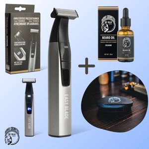 Barnie Cosmetics® Easy Blade - Professionele Baardtrimmer - Incl. Luxe baardolie en baard bostel - Draadloos - Waterdicht - Instelbare Lengte - Voor mannen - Stil
