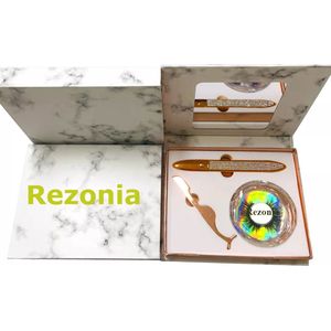 REZONIA Nep wimpers met spiegel en Zwarte eyeliner - Incl. applicator -Natuurlijke look -3D Wimpers