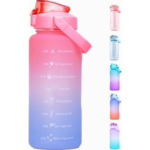 By Bresi - Waterfles 2 liter Roze/Blauw - gratis armband! - Waterfles met rietje - Grote waterfles - Sportbidon - Drinkbus - Twee liter waterfles - Sportfles - Sportfles Fitness - Bottle 2 liter- Drinkfles - Schenkfles - armbandje - Waterflessen