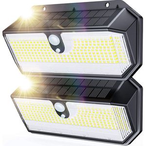 HappyLeds Wandlamp Buiten op Zonne Energie - Buitenlamp met Bewegingssensor - Solar Tuinverlichting - Oplaadbaar - 2 Stuks - 282 LED’s