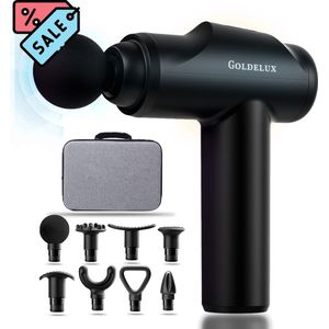 Goldelux Massage Gun Prime - 99 Snelheidsniveaus - 8 Opzetstukken - Krachtig en Draadloos - Sport en Relax Massage Apparaat - Professioneel - Fitness