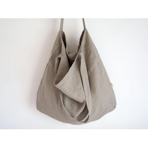 Linnen Label - Duurzaam 100% Europees gewassen linnen Mom bag/ Schoudertas met binnenvakje - 58x42cm met draagbanden 80cm - Zand