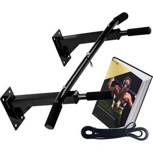 Zoluko Professionele Pull Up Bar Wandmontage - Incl. Weerstandsband Medium en E-book - 150kg Draagkracht - Eenvoudige Bevestiging - Optrekstang Fitness - Pull Up Station voor Thuis Sporten - Chin Up Bar - Zwart