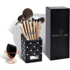 Kwasten Set – 100% Vegan – Make Up Borstels – Brush Set Champagne kleur – Cadeau voor Vrouw – Elegant Design - set van 12 Brushes