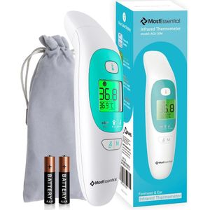 MostEssential Premium Koortsthermometer - Oorthermometer - Infrarood Thermometer - Thermometer Voorhoofd - Thermometer Lichaam - Koortsthermometer voor Volwassenen, Kinderen en Baby's - Contactloos - 20M