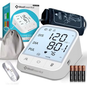 MostEssential - Bloeddrukmeter Bovenarm - Inclusief USB-C Kabel - 198 Metingen Geheugen