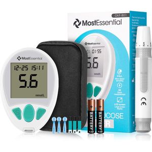 MostEssential - Premium Glucosemeter Startpakket - Bloedsuikermeter - Inclusief Opbergtas, Prikpen, 10 Teststrips & 10 Lancetten