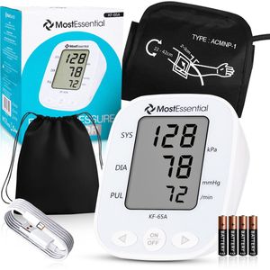 MostEssential - Premium Bloeddrukmeter Bovenarm - Hartslagmeter - 384 Metingen Geheugen - Inclusief USB Kabel