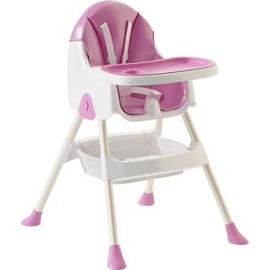 Kinderstoel 3 in 1 - Baby Eetstoel - Inklapbare Eetstoel - Verstelbaar Baby Stoel - Kinderzetel - Uitneembaar lederen kussen - Stille antislip stoelpoten om de vloer te beschermen - 5-punts gordel - Maximale belasting: 40 kg