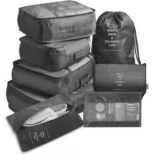 LaCardia Packing Cubes Zwart - Koffer Organizer Set - Bagage Organizers - Compression Cube - Travel Backpack Organizer - 8-delig