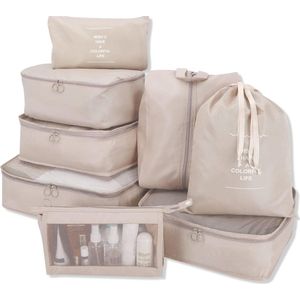 LaCardia Packing Cubes Beige - Koffer Organizer Set - Bagage Organizers - Compression Cube - Travel Backpack Organizer - 8-delig