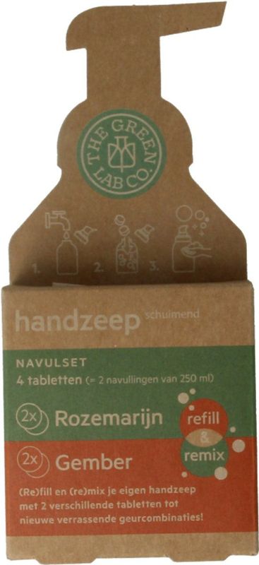 The Green Lab Co. - Navulset Handzeep Tabletten - Rozemarijn & Gember - 4 Tabletten