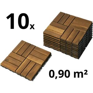 Terrastegels - Acaciahout - 10 Stuks - 0.90 m² - Bruin - Vlondertegels - Balkontegels - Makkelijke en Snelle Montage