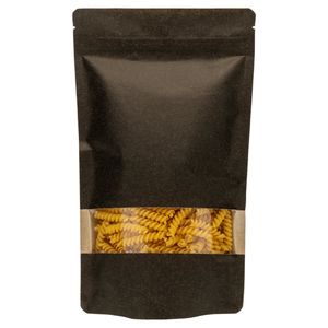 Stazakken Kraftpapier Zwart Met Venster 160 x 240 mm (750 ml) Blokbodem Stazak Hersluitbaar Luchtdicht en Vochtdicht - per 100 stuks - Gripsluiting - Hersluitbare Stazak - Blok Bodem - Voedselveillig - Ziplock zakjes - Hersluitbare zakjes