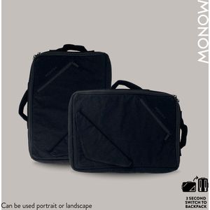 MONOW - Laptop Bag - Backpack - Black Lava Stone - Up to 16inch - Zwart - 100% recycled textile