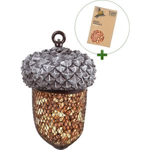 Pindavoederhuis - vogelvoederplek - voedersilo eikel - inclusief 500 gram rode pinda's van Tuin de Bruijn® - Voordelige keuze