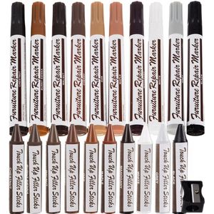 THAR - XL Meubelstiften Set - Houten Meubel/Vloeren/Laminaat Reparatie Stiften Marker - Touch Up Meubellak Houtvuller Krijtjes Reparatie Kit - Eenvoudig Wegwerken Van Krassen & Beschadigingen - 21-Delig
