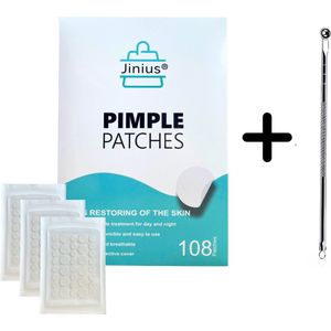 Jinius ® - Pimple Patches - Acne Patch - Puisten Verwijderaar - Hydrocolloid Pleisters voor Puistjes - Transparant - 108 stuks + Comedonendrukker