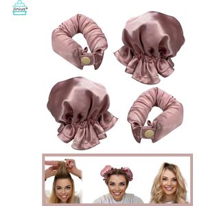 Jinius ® - Heatless Curls - Zero Heat Bun-Bon - Roze - Zero Heat Bun - Hittevrije Krullen - Haarrollers - Satijnen Haarkruller - Bekend van TikTok - Set van 2 rollers & 2 kapjes