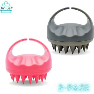 Jinius ® - 2 Stuks - Grijs & Rood - Scalp Massager - Massage Borstel Hoofdhuid - Brush - Siliconen Haarbostel - Massage - Stress Vrij - Gezonde Hoofdhuid - Verminderd Roos - Roosvrij - Gezond Haar