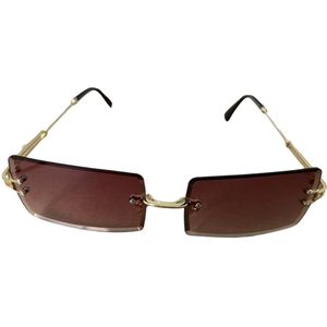 ASTRADAVI Zonnebril - Unisex Sunglasses UV400 - Gouden Metalen frame - Randloos Lenzen - Lichtbruin