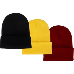 ASTRADAVI Beanie Hats - Muts - Warme Unisex Skimutsen Hoofddeksels - 3 Stuks Winter Mutsen - Zwart, Geel, Bordeaux