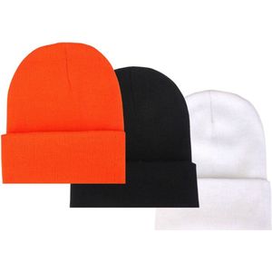 ASTRADAVI Beanie Hats - Muts - Warme Unisex Skimutsen Hoofddeksels - 3 Stuks Winter Mutsen - Oranje, Zwart, Wit