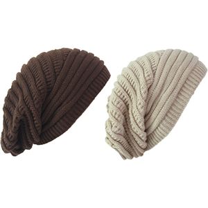 ASTRADAVI 2-Set Slouchy Beanie Hats - Unisex Slouchy Muts - Warme Herfst Winter Muts voor Vrouwen & Heren - Bruin, Beige