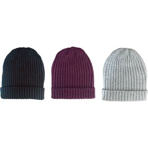 ASTRADAVI Beanie Hats - Muts - Warme Skimutsen Set - Dames Heren Hoofddeksels - 3 Stuks Trendy Winter Mutsen - Zwart, Bordeaux, Lichtgrijs