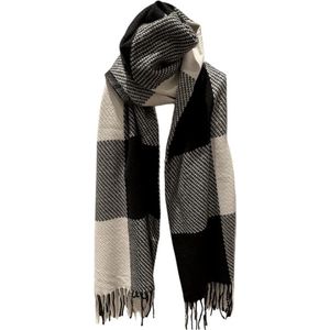 ASTRADAVI Winter Sjaals - Sjaal - Warme en Zachte Unisex Omslagdoek - Lange Tassel Sjaal 190x70 cm - Geruit - Zwart, Wit
